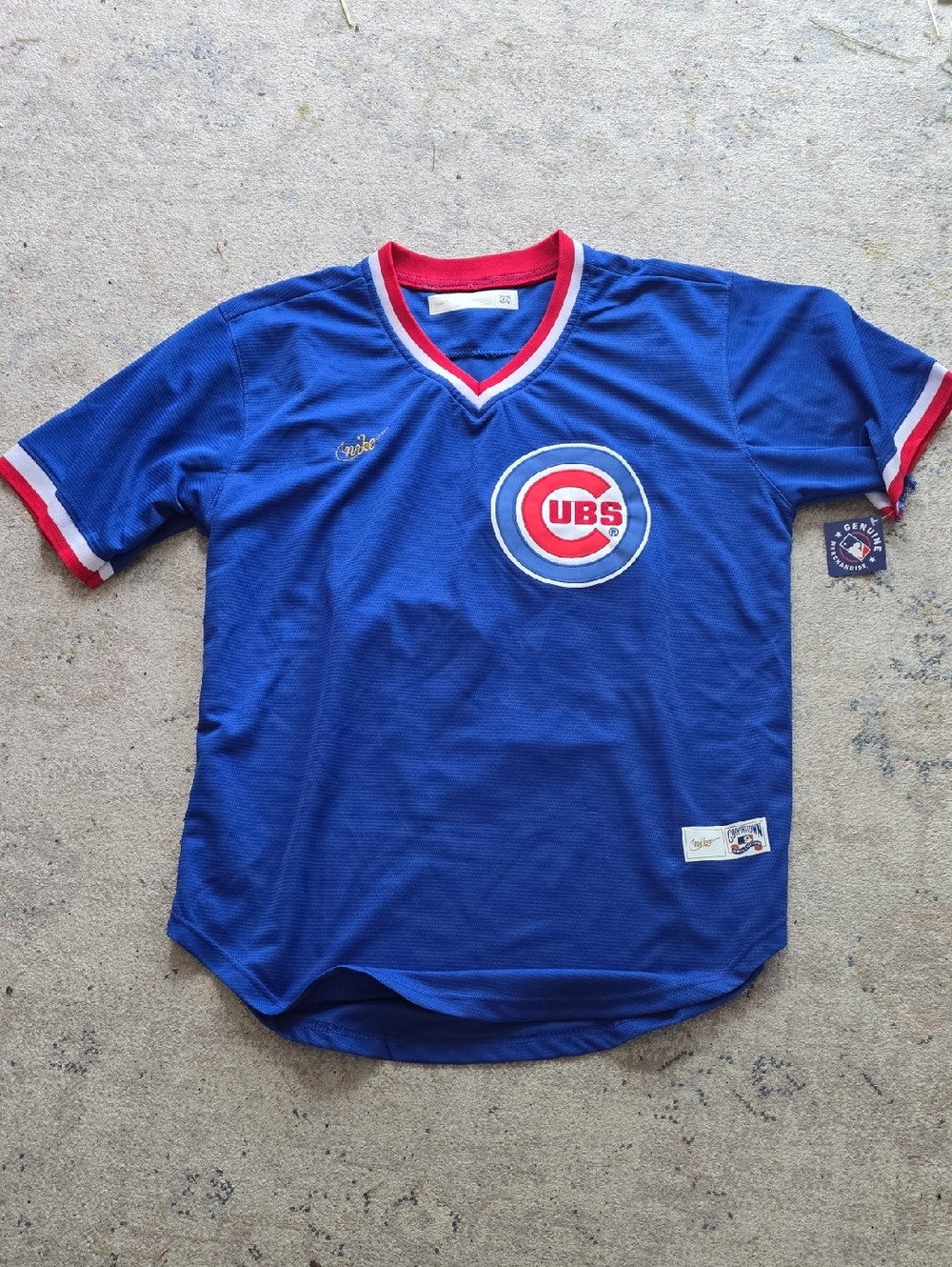 Chicago Cubs Cooperstown Blue V-Neck Jersey Top Small